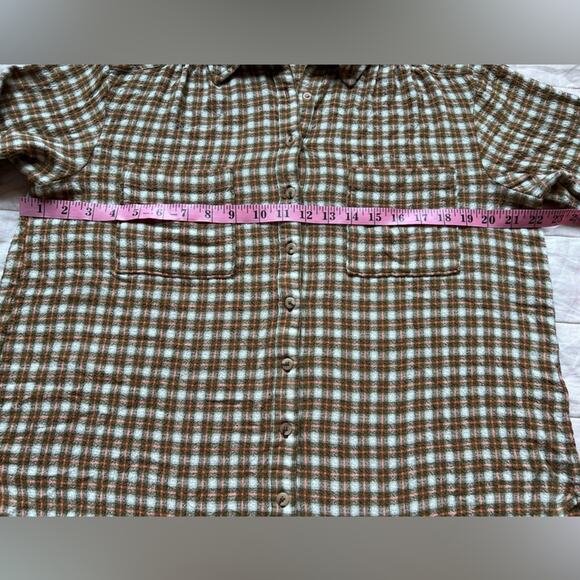 Pilcro Pink Green Plaid Textured Button Down Long Sleeve Shirt Cottagecore - Med - Picture 4 of 9